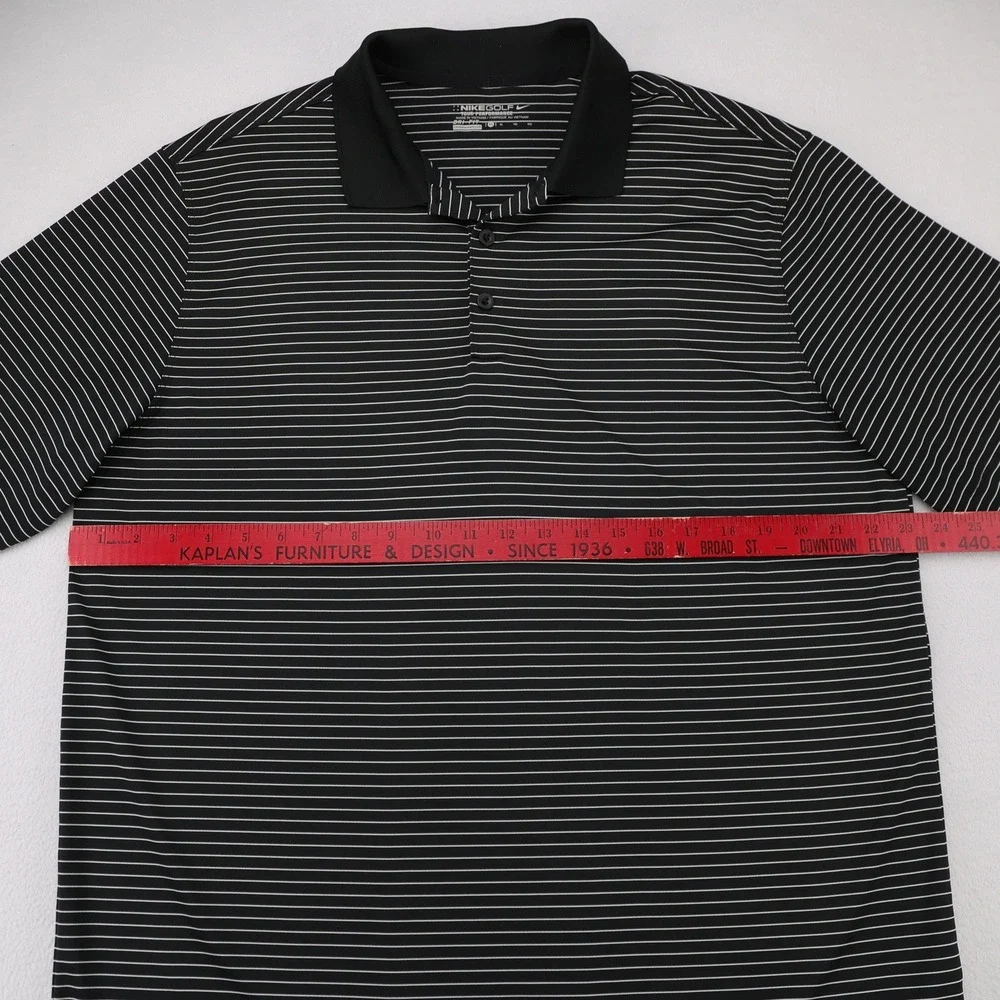 Nike Golf Tour Performance Dri-FIT Mens XL‎ Black White Striped Polo Shirt